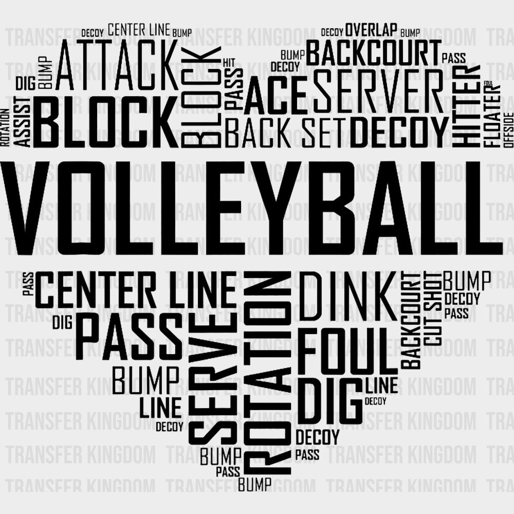 Volleyball Heart - Volleyball DTF Transfers Adult Unisex - S & M (10’’) / Dark Color Design (See Imaging)