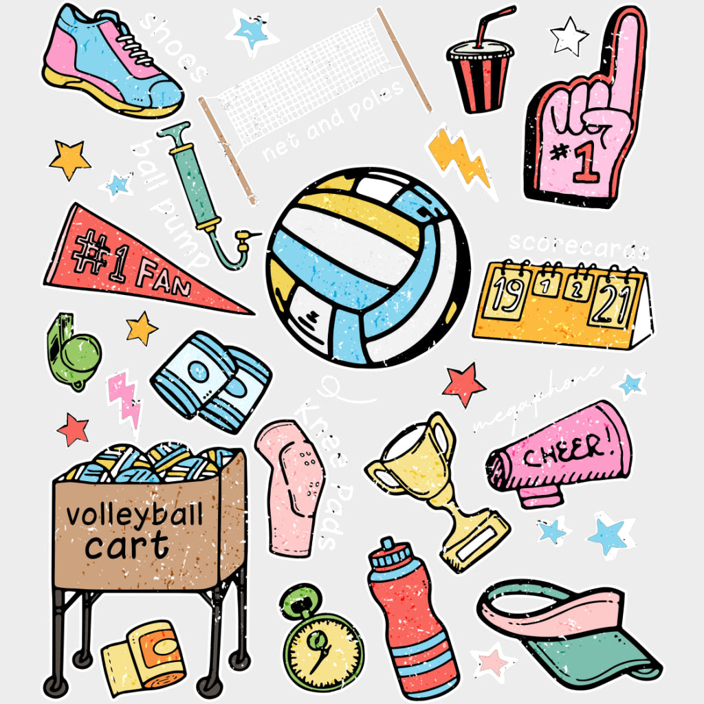 Volleyball Items - Volleyball DTF Transfers Adult Unisex - S & M (10’’) / Light Color Design (See Imaging)