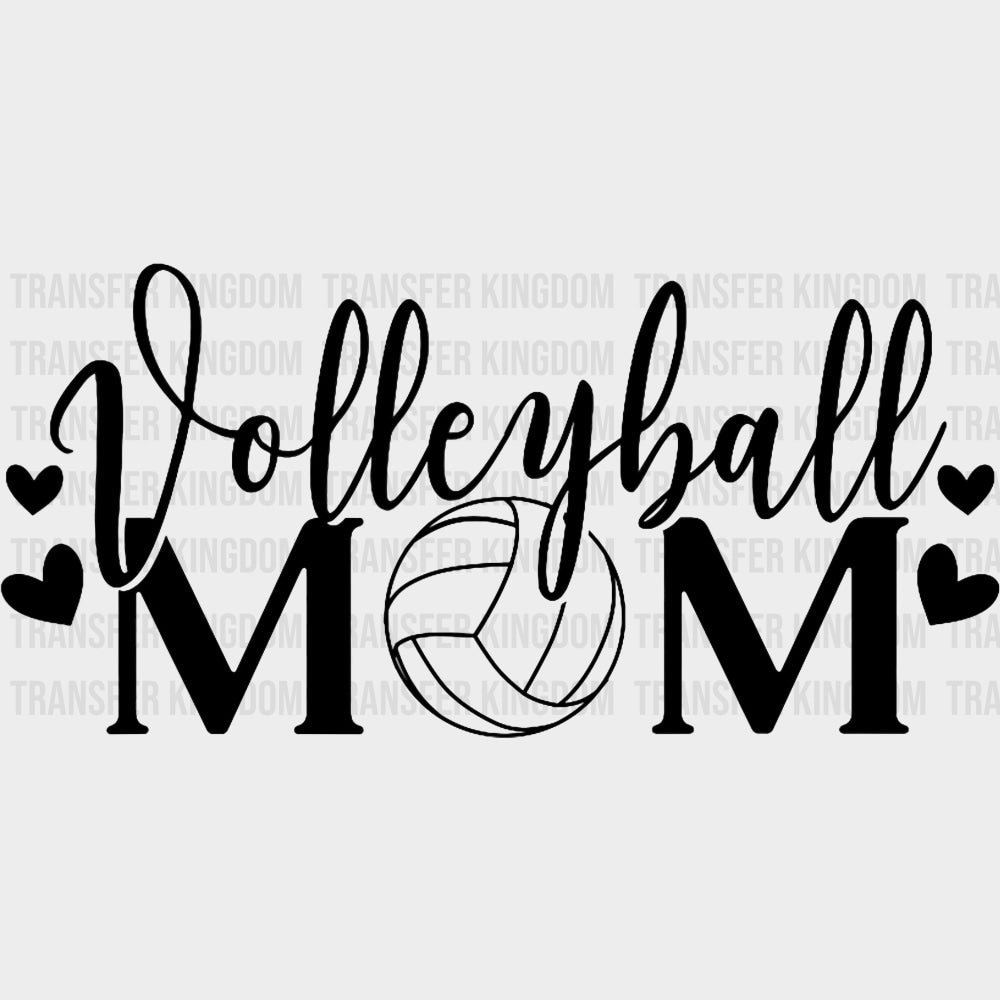 Volleyball Mom B&W Hearts - Volleyball DTF Transfers Adult Unisex - S & M (10’’) / Dark Color Design (See Imaging)