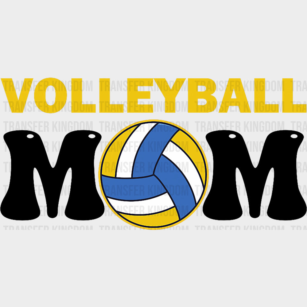 Volleyball Mom Blue & Yellow Ball - Volleyball DTF Transfers Adult Unisex - S & M (10’’) / Dark Color Design (See