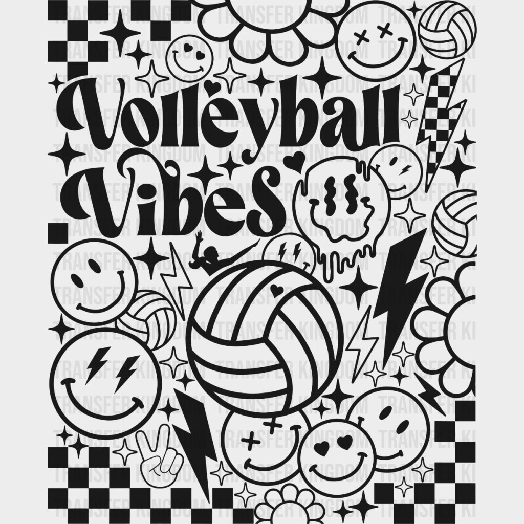 Volleyball Vibes Smileys - Volleyball DTF Transfers Adult Unisex - S & M (10’’) / Dark Color Design (See Imaging)
