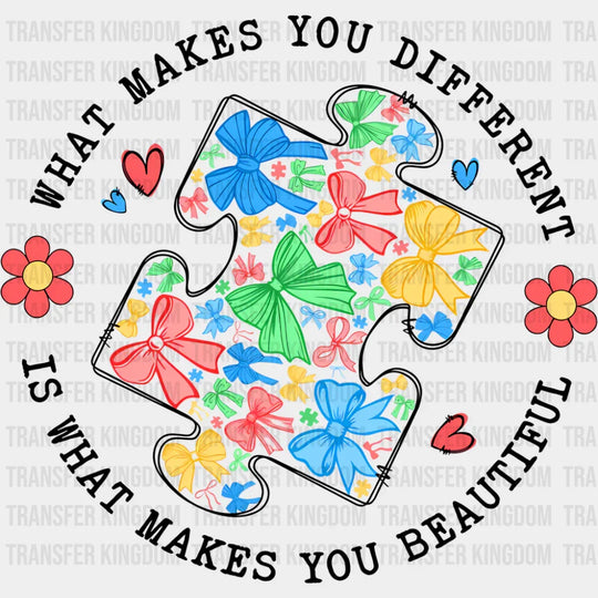What Makes You Different Is What Makes You Beautiful B&W - Autism Awareness DTF Transfer Adult Unisex - S & M (10’’)