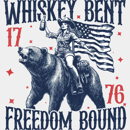 Whiskey Bent Freedom Bound - 4th Of July DTF Transfer Adult Unisex - S & M (10’’) / Light Color Design (See Imaging)