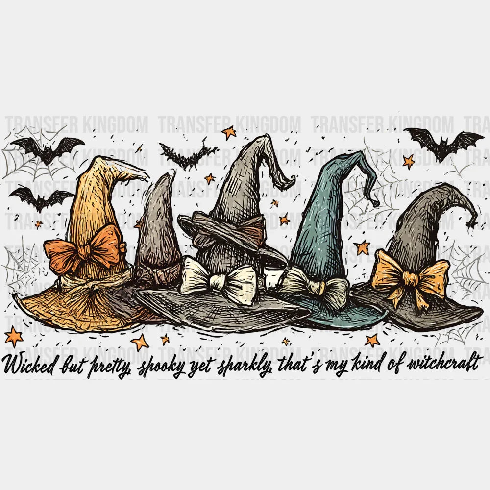 Wicked But Pretty Spooky Yet Sparkly - Halloween DTF Transfer Adult – S & M (10’’) / Dark Color Design (See Imaging)