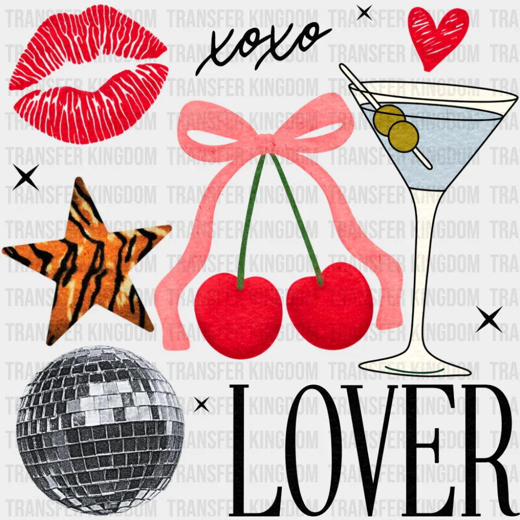 Xoxo Lover Cherries Disco Ball Design - Valentine’s Day Dtf Transfer Unisex S & M (10’’) /