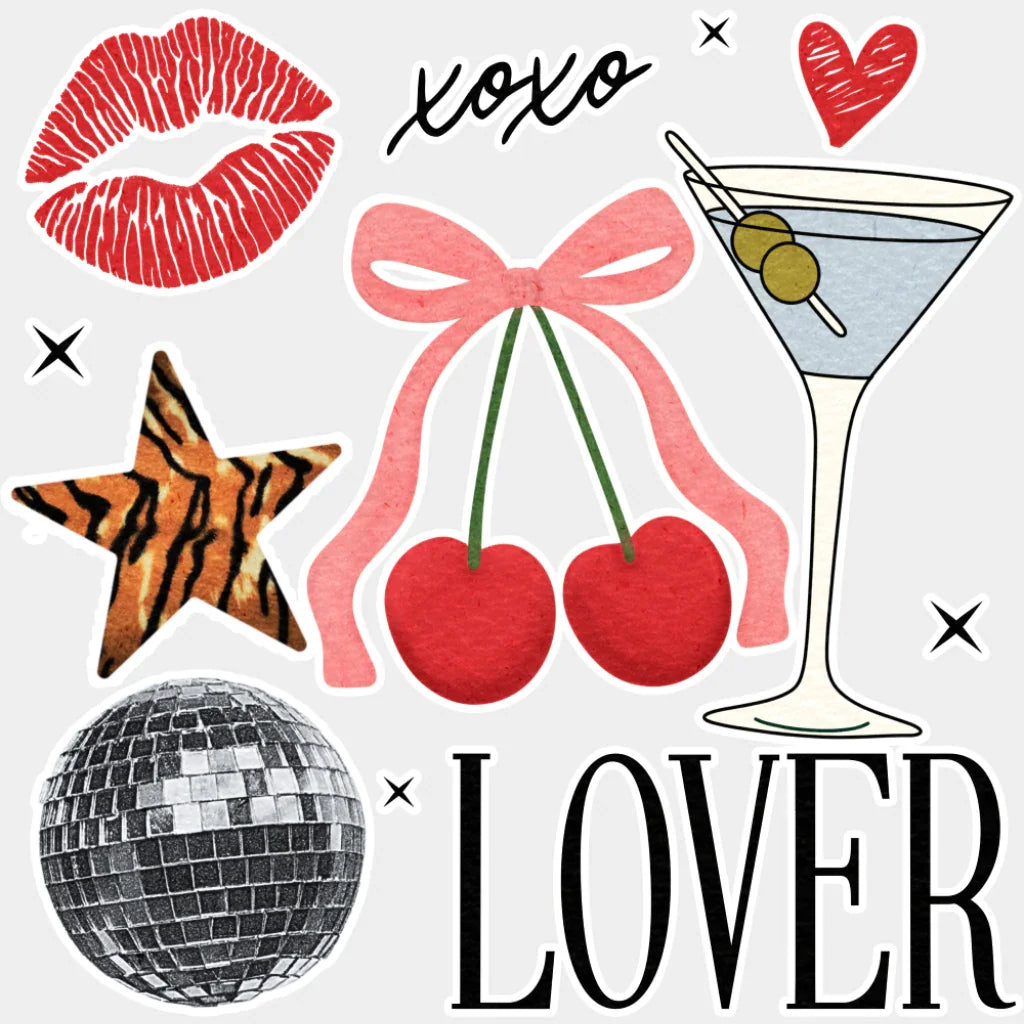 Xoxo Lover Cherries Disco Ball Design - Valentine’s Day Dtf Transfer Unisex S & M (10’’) /