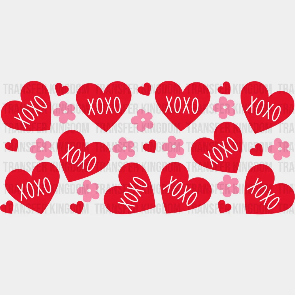 Xoxo Red Hearts And Flowers - Valentine’s Day Cup Wrap Uv Sticker Permanent Dtf Decal