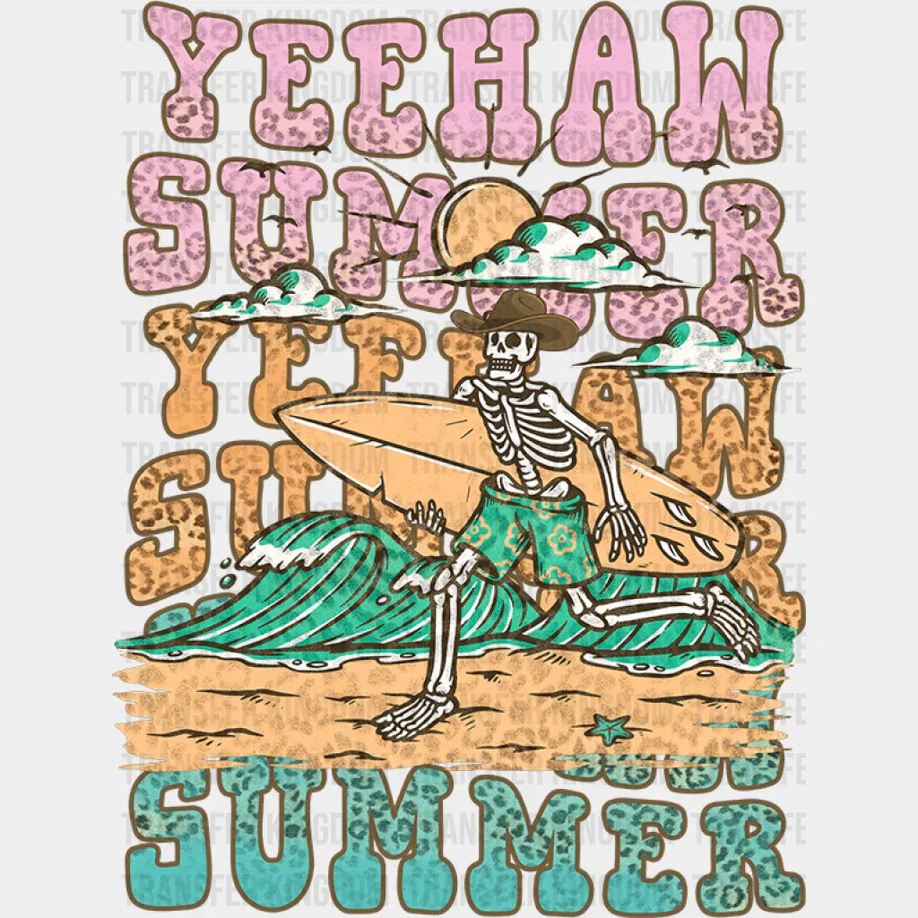 Yeehaw Summer Skeleton Design - Surfing Dtf Transfer