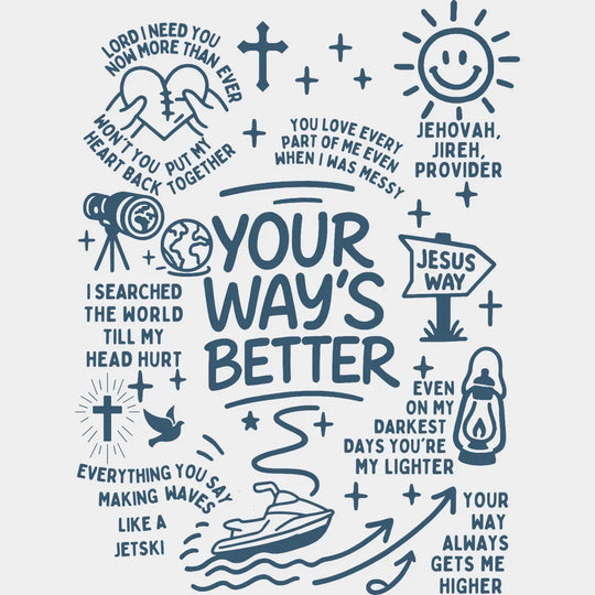 Your Way’s Better Five Color Design Religion DTF Transfer Adult Unisex S & M (10’’) / Blue Color Design (See Imaging)