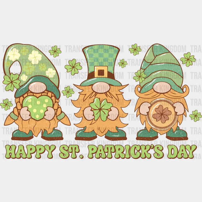 Gnomies Holding Heart Clover Coin Happy St. Patrick's Day Design - DTF heat transfer