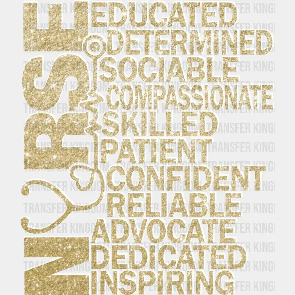 Gold Nurse Adjectives Design - Dtf Heat Transfer
