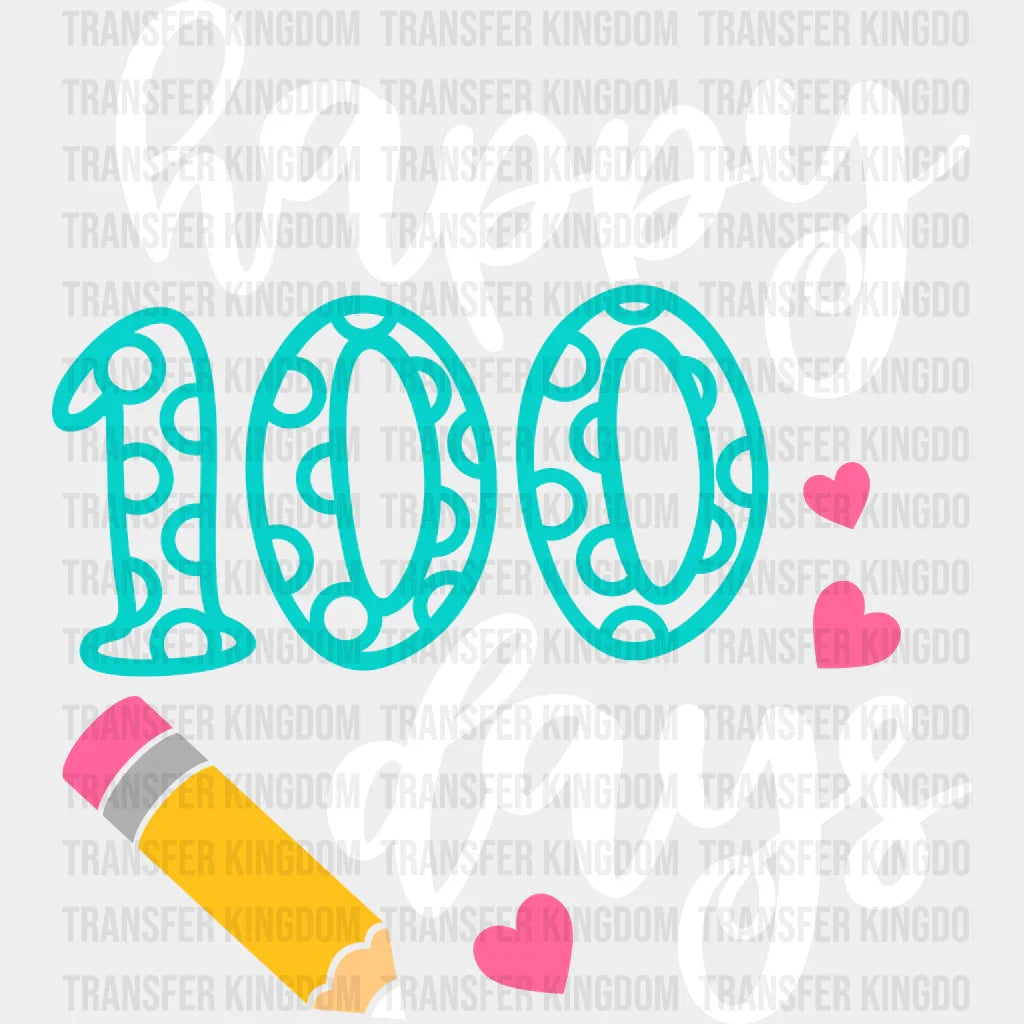 Happy 100 Days School Heart Pencil Design - DTF heat transfer - Transfer Kingdom