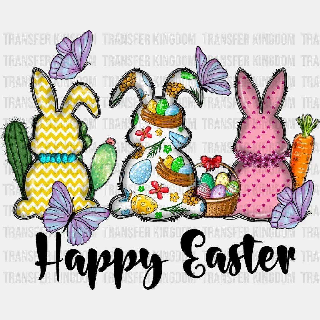 Happy Easter Bunnies with Butterflies Design- DTF heat transfer - Transfer Kingdom