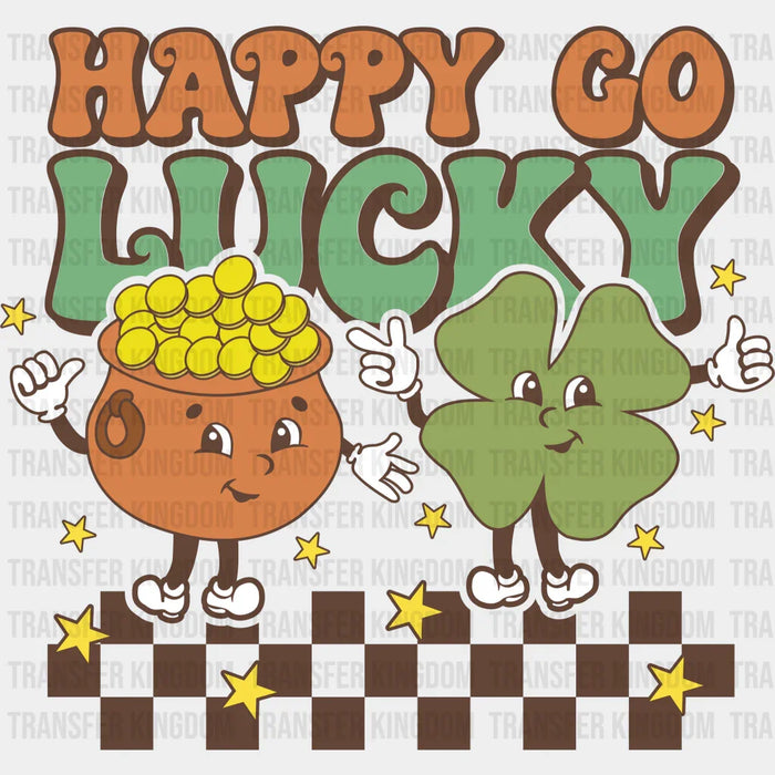 Pot Of Gold & Clover Happy Go Lucky Checkered St. Patrick's Day Design - DTF heat transfer