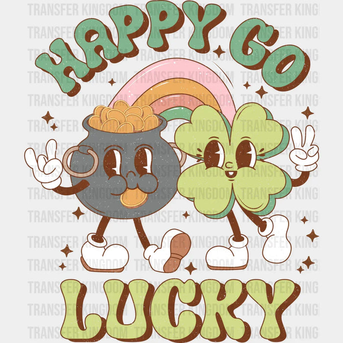Happy Go Lucky Shamrock Leaf Pot Of Gold Design - St. Patrick's Day DTF heat transfer