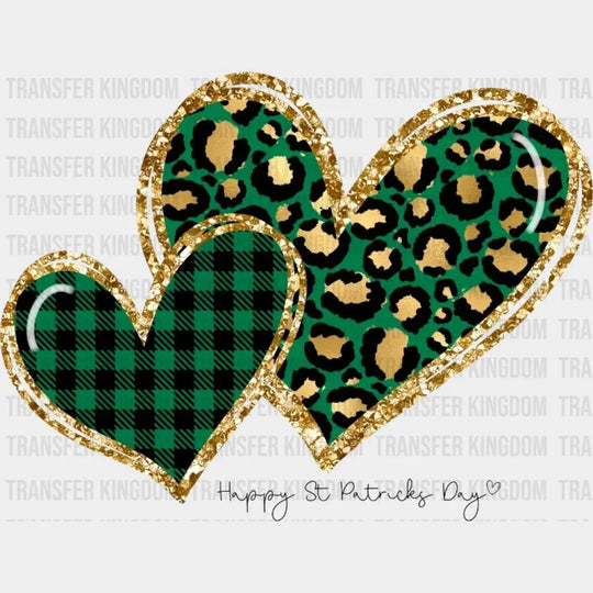 Happy St. Patricks Day Glitter Leopard Hearts Design - DTF heat transfer - Transfer Kingdom