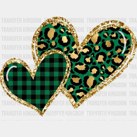 Happy St. Patricks Day Glitter Leopard Hearts Design - DTF heat transfer - Transfer Kingdom