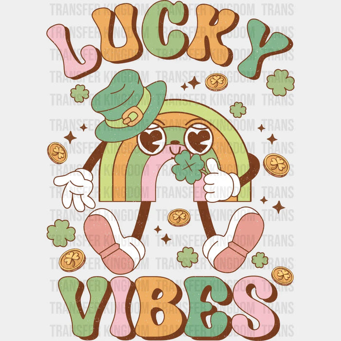 Rainbow Wearing Hat Lucky Vibes St. Patrick's Day Design - DTF heat transfer