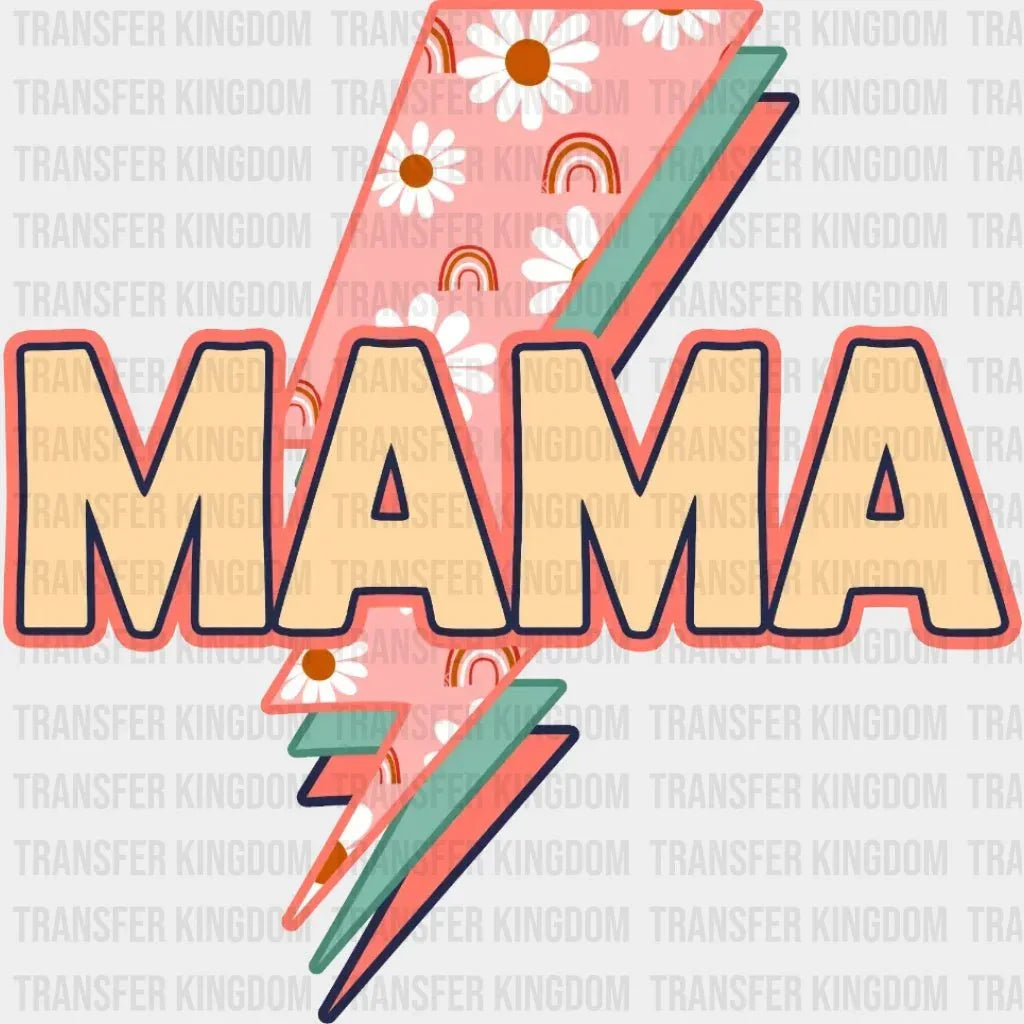 Mama Retro Floral Thunderbolt Design - DTF heat transfer - Transfer Kingdom