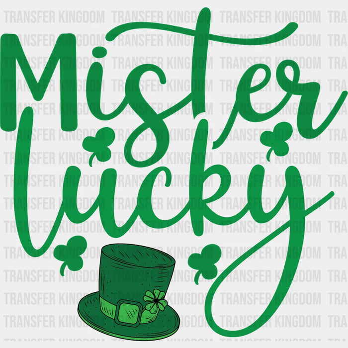 Green Hat And Shamrocks Mister Lucky St. Patrick's Day Design - DTF heat transfer