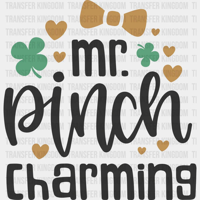 Mr. Pinch Charming St. Patrick's Day Heart Bow Tie Clovers Design - DTF heat transfer