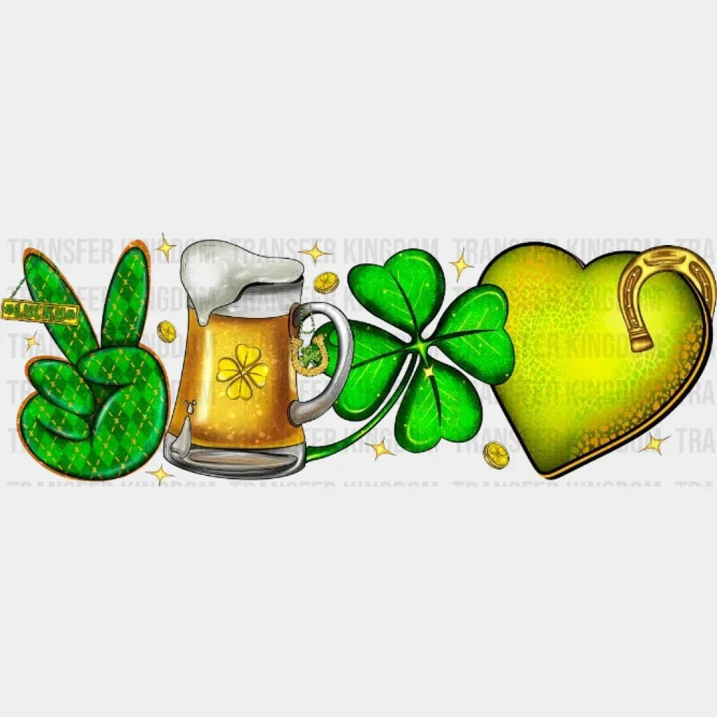 Peace Love Beer Shamrock St. Patrick's Design - DTF heat transfer - Transfer Kingdom