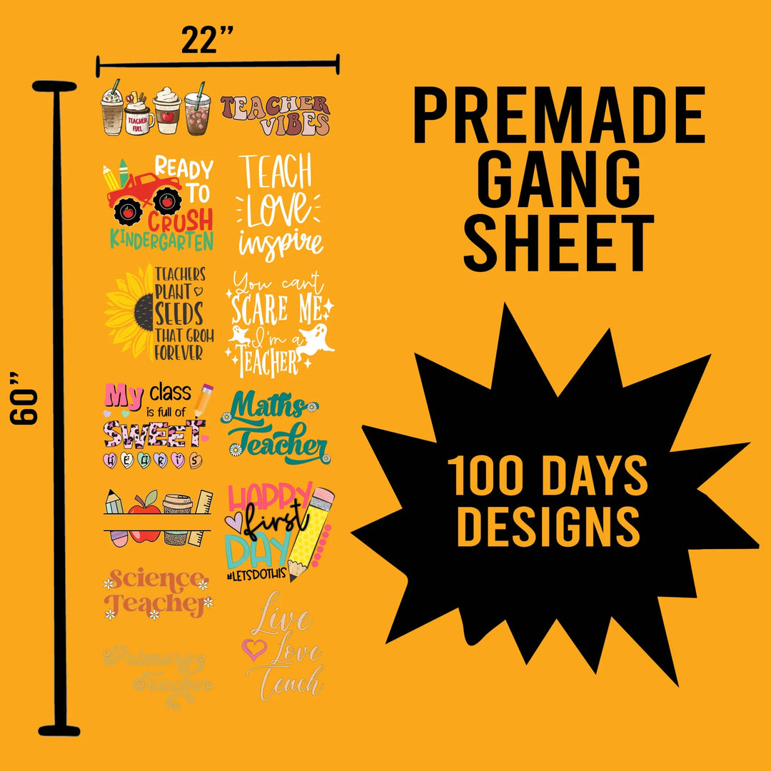 100 Days of School Premade Gang sheet-22X60 (Set 2) - Transfer Kingdom