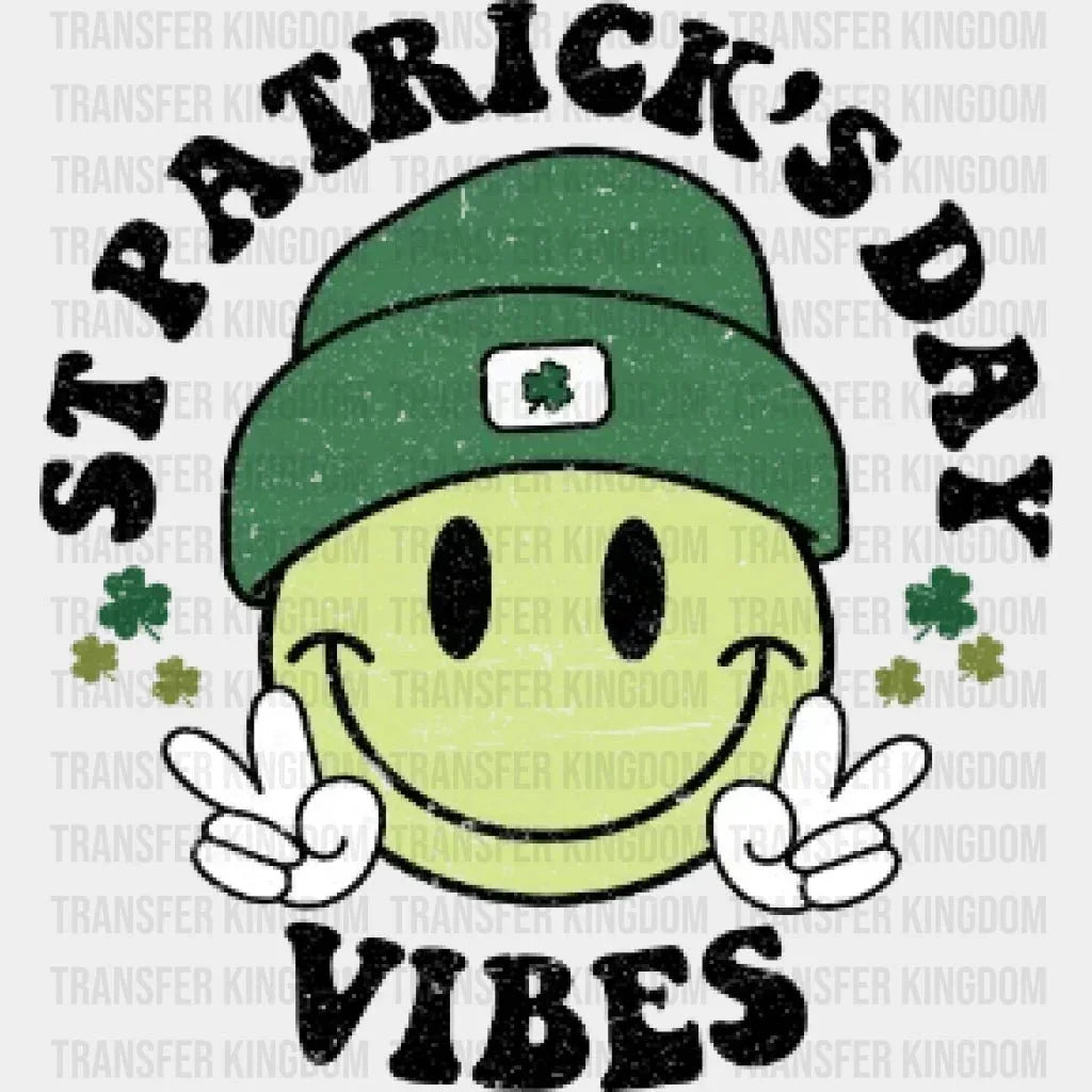 Retro Smiley Face St. Patrick's Day Vibes Distressed Design - DTF heat transfer - Transfer Kingdom
