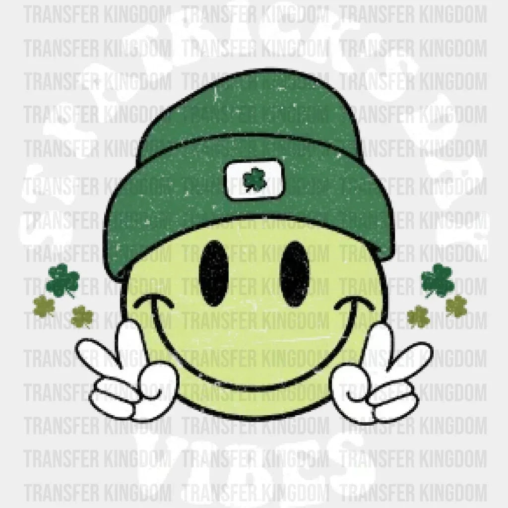 Retro Smiley Face St. Patrick's Day Vibes Distressed Design - DTF heat transfer - Transfer Kingdom