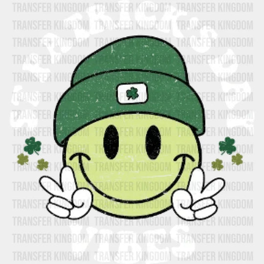 Retro Smiley Face St. Patrick's Day Vibes Distressed Design - DTF heat transfer - Transfer Kingdom