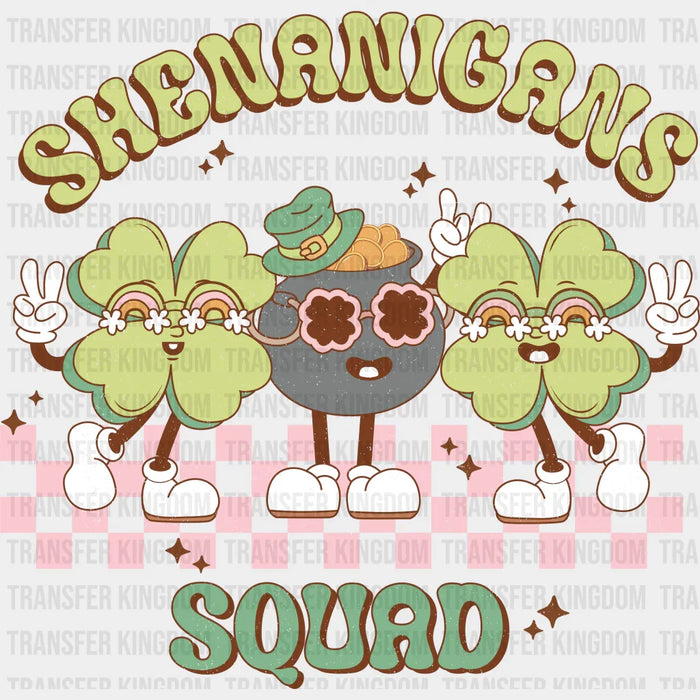 Clovers Pink Checkered Shenanigans Squad St. Patrick's Day Design - DTF heat transfer