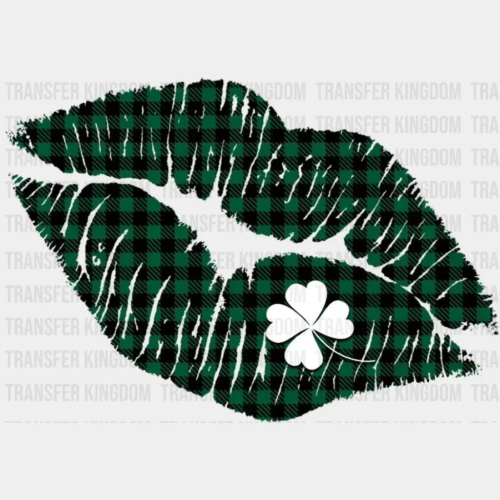 St. Patricks Day Buffalo Plaid Lips Design - DTF heat transfer - Transfer Kingdom