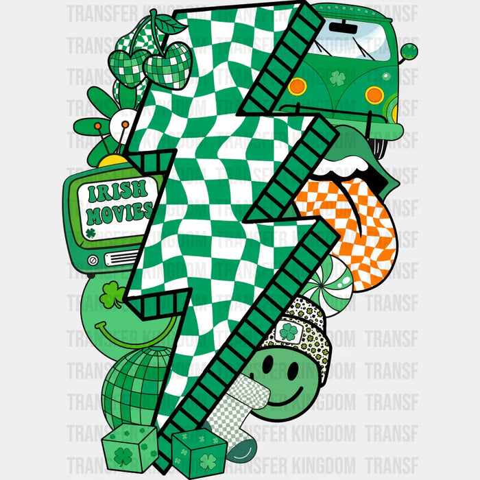 Lucky Charm Smiley Lightning Bolt Shamrock Design - St. Patrick's Day DTF heat transfer