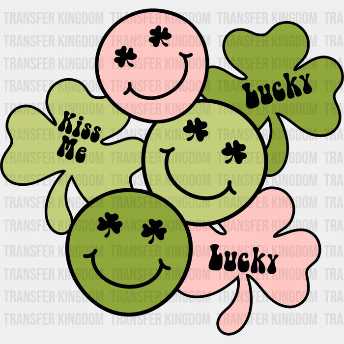 Pink And Green Smileys Kiss Me Lucky St. Patrick's Day Design - DTF heat transfer