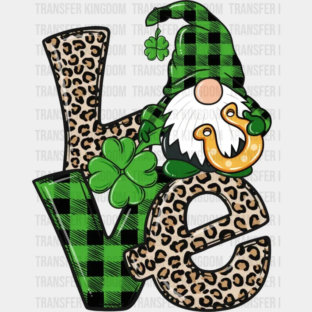 St. Patrick's Day Love Gnome Leopard Design - DTF heat transfer - Transfer Kingdom
